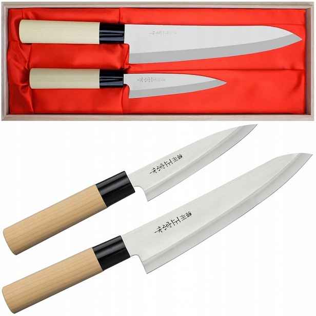 Satake Megumi 420J2 Japonská sada 2 univerzálních nožů 12 cm pro šéfa 21 cm Pouzdro