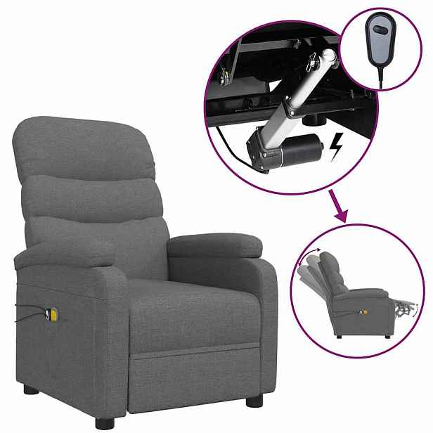 vidaXL Elektrické masážní křeslo tmavě šedé textil