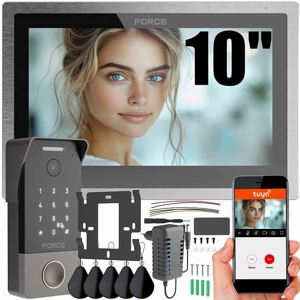 Videodomofon Force Piano 10" Full Hd Tuya WiFi Čtečka Klíčenek Brána Furtka