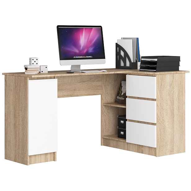 Ak furniture Rohový psací stůl B20 155 cm dub sonoma/bílý pravý