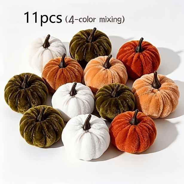 TEMU 11ks vícebarevná imitace dýně, imitace sametové dýně, malá umělá pěnová mini dýně, vhodná pro podzimní dekoraci, Halloween/Den díkůvzdání,