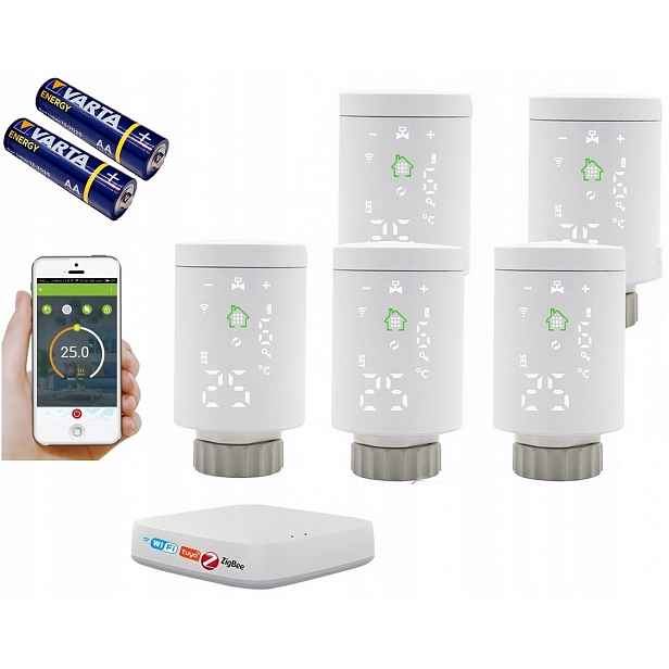Tuya ZigBee 5 x Termostatická Hlavice Wifi Ústředna