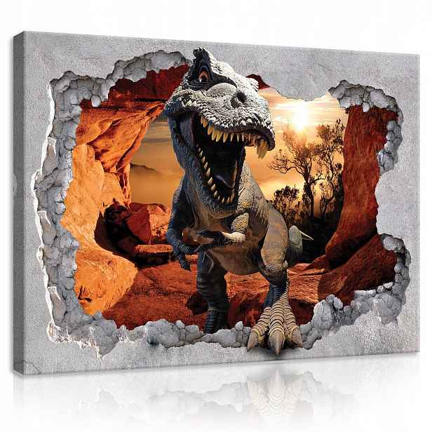 Obraz Na Plátně Canvas 80x60 Dinosaurus 3D Díra