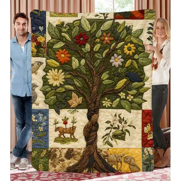 Deka přehoz Art Strom života květiny rozliny květiny jako patchwork 150x200 cm