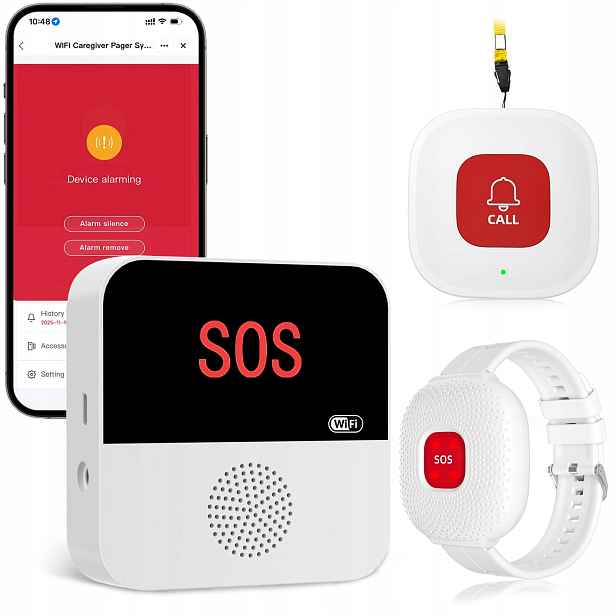Systém Sos WiFi pro seniora Tlačítko Náramek Upozornění na telefon