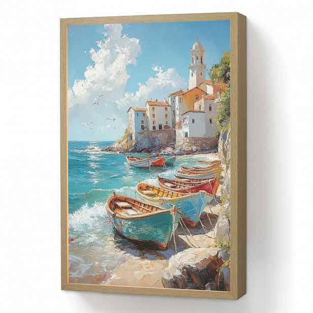 OnlyWow NÁSTĚNNÁ LAMPA S AKUMULÁTOREM Lodě - skály - moře - slunce 40x60 cm