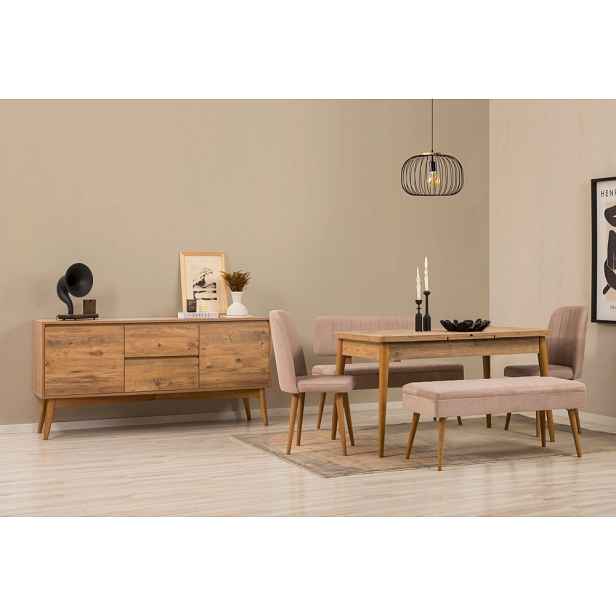 Set s rozkládacím stolem, židlemi a konzolou (6 kusů) Vina Bench 04 0900 - Atlantic Pine, Stone