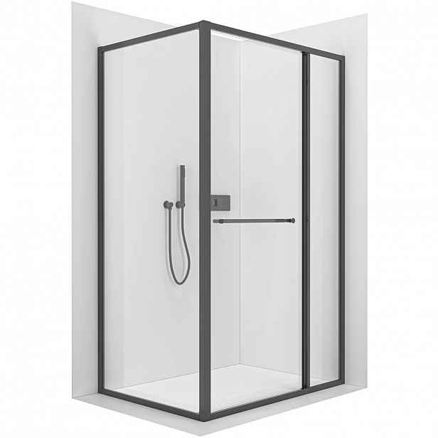 Sprchový kout Versaro L/P - 6 mm - černá matná, transparentní sklo - 140x100 cm - zasouvací