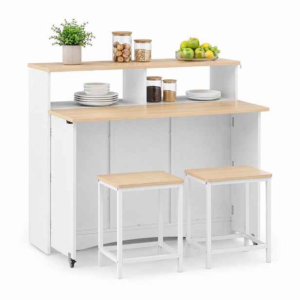 STILVORA KUCHYŇSKÝ OSTROV přírodní a bílý servírovací vozík s úložným prostorem do jídelny a kuchyně, 110x34x97,5 cm