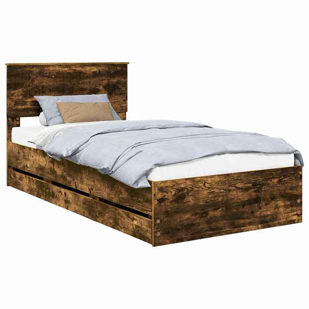 vidaXL Rám postele s čelo Kouřový dub 100 x 200 cm Inženýrské dřevo