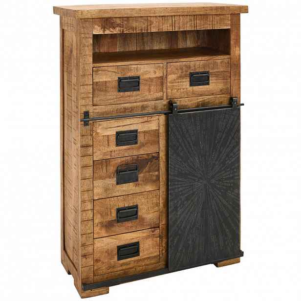 Ambia Home VYSOKÁ KOMODA, mangové dřevo, přírodní barvy, černá, 90/130/40 cm