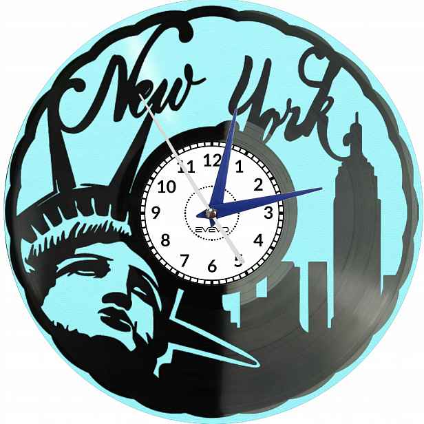 Nástěnné Hodiny Nový York Nyc Usa Z Vinylové Desky, Barevné Pozadí C0026