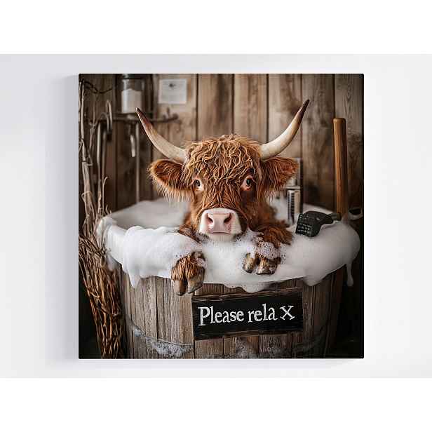 Obraz Na Plátně Plátno Kráva Býk Vana Humor Relax Koupel 50x50