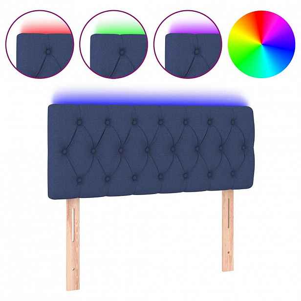 vidaXL Čelo postele s LED modré 100 x 7 x 78/88 cm textil
