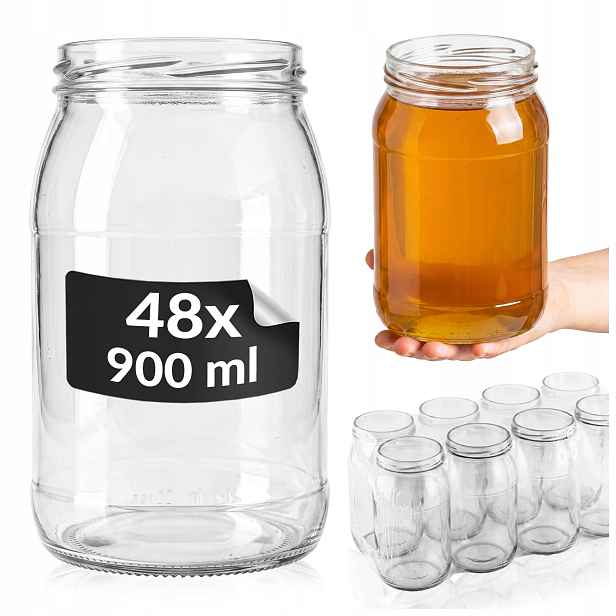 48x Sklenice na zavařeniny 900ml zavařovací sklenice na med okurky zavařeniny sklenice 900 ml