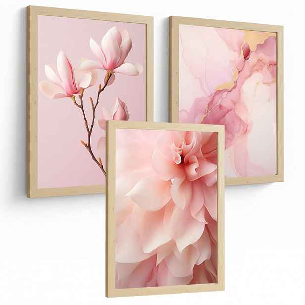 Nacnic PLAKAT Sada 3 Fuchsia Pink A4 Lehký dřevěný rám