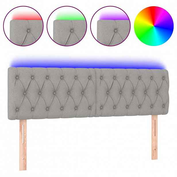 vidaXL Čelo postele s LED světle šedé 144 x 7 x 78/88 cm textil