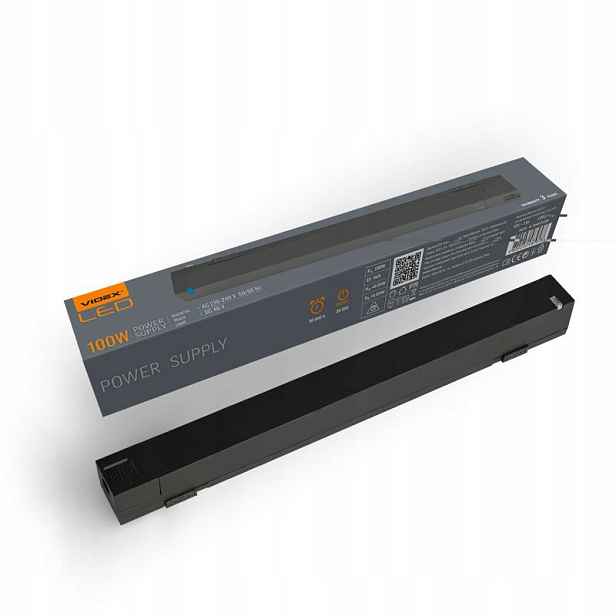 Černý napájecí zdroj 100W 48V pro magnetickou lištu slim Videx VL-TRMS-P100B