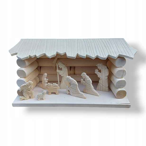 Dřevěný vánoční betlém s vyřezávanými figurkami 45x17x21