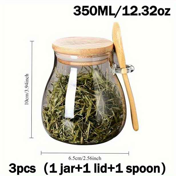 TEMU 3dílná sada (1 sklenice, 1 víko a 1 lžíce), 350 ml / 12,32 oz, ideální pro skladování kávy, cukru, čaje, soli, bonbonů a koření - Uzavřená