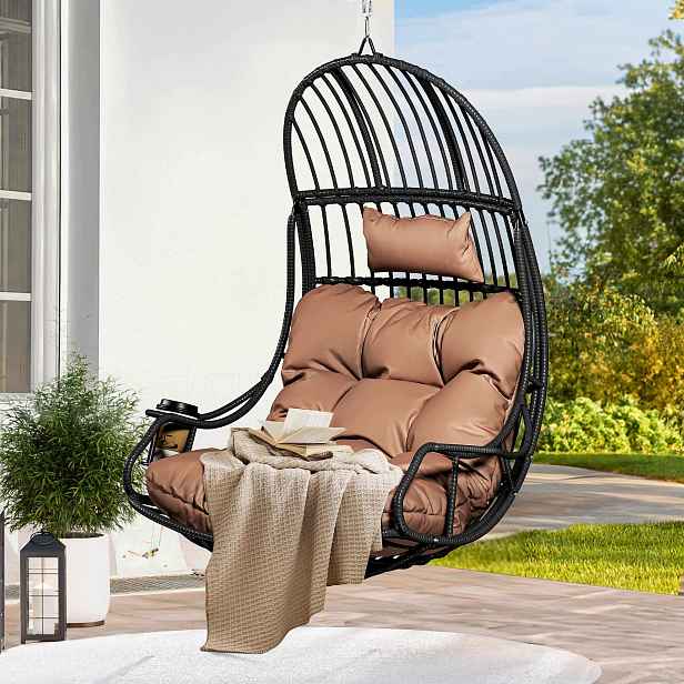 Yitahome závěsné křeslo kokon rattan polštář 150 kg béžová