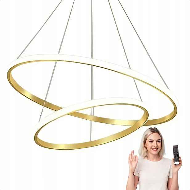 Závěsné Stropní Svítidlo Led Lustr Kruhy Do Obývacího Pokoje S Dálkovým Ovládáním Zlatá 60 CM