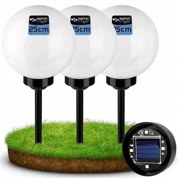 3x Solární zahradní lampa Led koule 25 cm zapíchnutá pozemní bílá mléčná