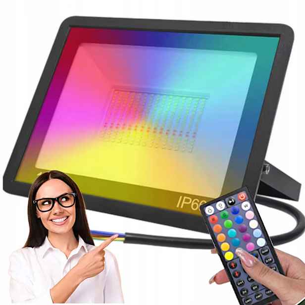 Barevný Halogenový Led Zářič Rgb 100W IP65 S Dálkovým Ovládáním, Ozdobná Lampa