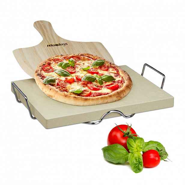Relaxdays PIZZAKÁMEN Béžový 3dílná sada kordierit 38x30 cm