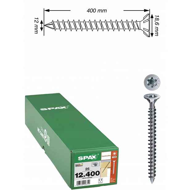 Univerzální šroub Wirox Tx 12 x 400 mm s plným závitem 25 ks