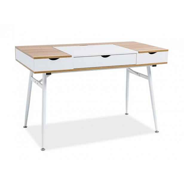 Bílý psací stůl s deskou v dekoru dub B-151