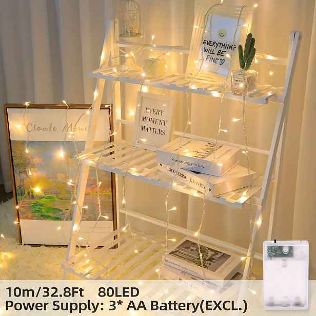 TEMU 1 ks 10//40/80 LED světelný řetěz, pohádková světla na baterie, vhodné pro rodinné oslavy, na Halloween, Vánoce, Nový rok, Valentýna, Ramadán,