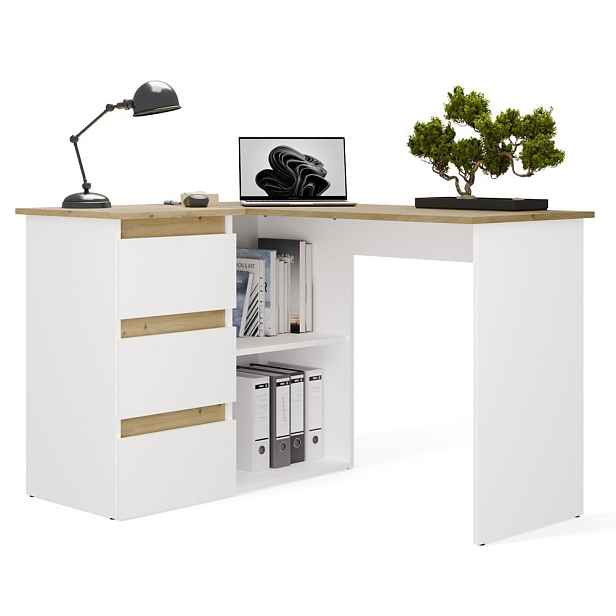 TP Living Rohový psací stůl Nicea levý dub artisan/bílý
