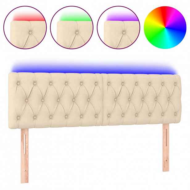 vidaXL Čelo postele s LED krémové 144 x 7 x 78/88 cm textil