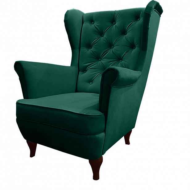 Beautysofa KŘESLO Chesterfield Falco zelené s nohami v barvě wenge
