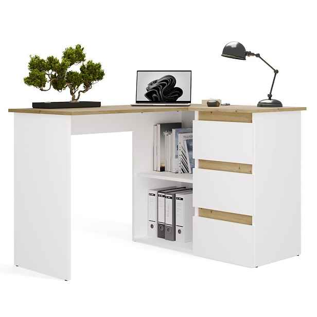 TP Living Rohový psací stůl Nicea pravý dub artisan/bílý