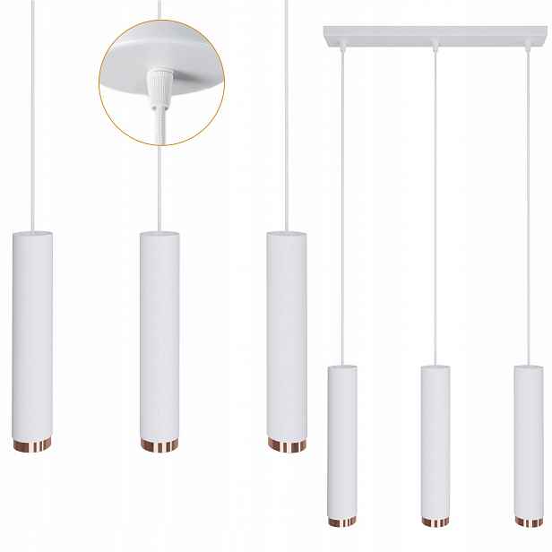 Závěsné Stropní Svítidlo Led Tuba 105 CM Bílá Měděná, nastavitelná výška