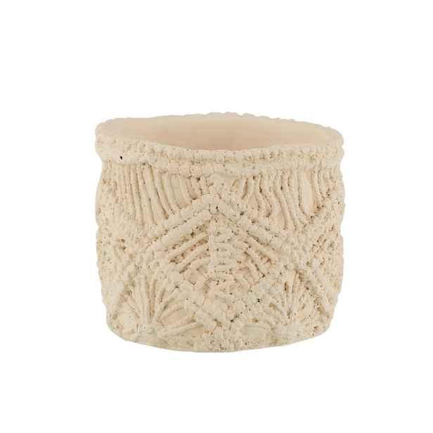 Béžový cementový květináč s drhaným vzorem Ibiza Macramé - Ø11*10 cm J-Line by Jolipa
