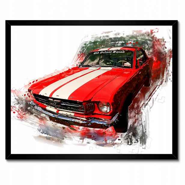 Plakáty v rámu 50x40 Červený Ford Mustang Usa Old School Squad