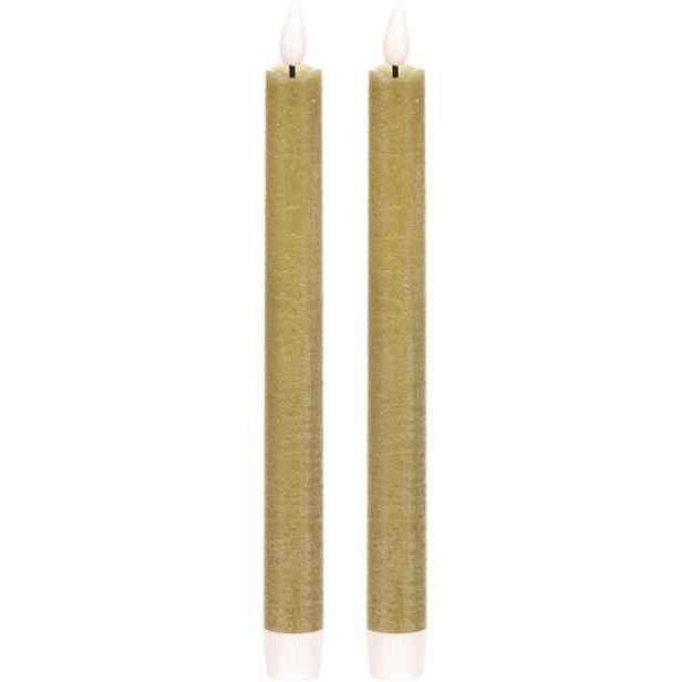 Sada kónických svíček s LED osvětlením, zelená, 2 ks, parafín, 25 cm