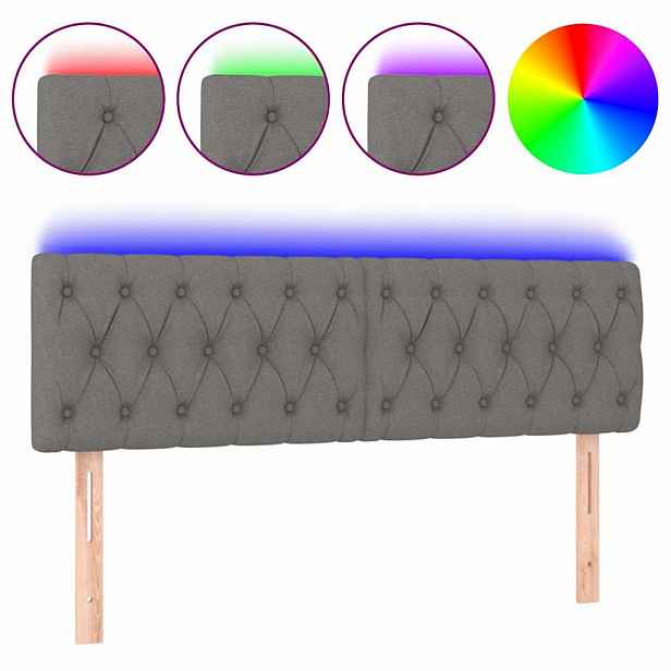 vidaXL Čelo postele s LED tmavě šedé 160 x 7 x 78/88 cm textil