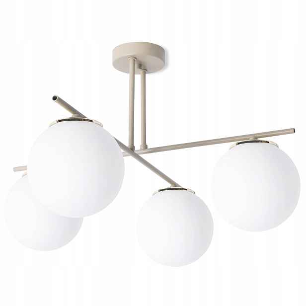 Závěsná Stropní Lampa Lustr Béžovo-zlatá, Bílé Skleněné Koule Do Obývacího Pokoje