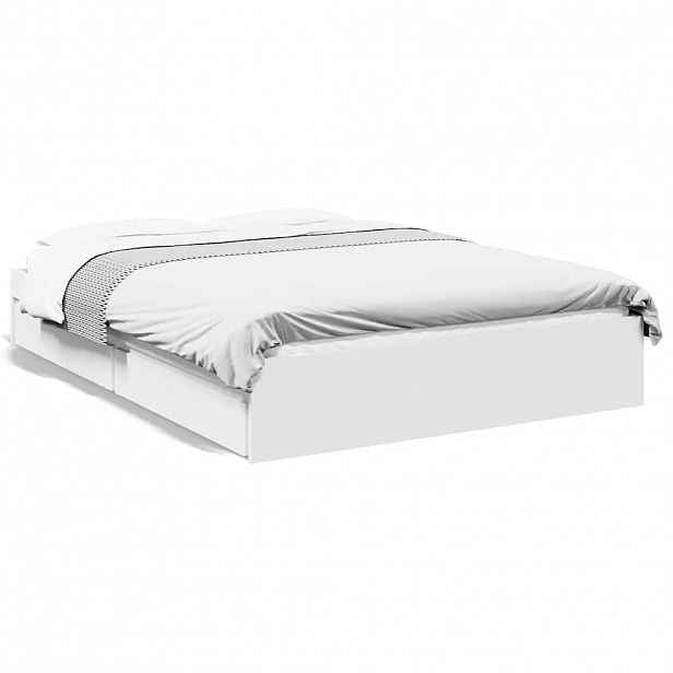 vidaXL Rám postele se zásuvkami bílý 135 x 190 cm kompozitní dřevo