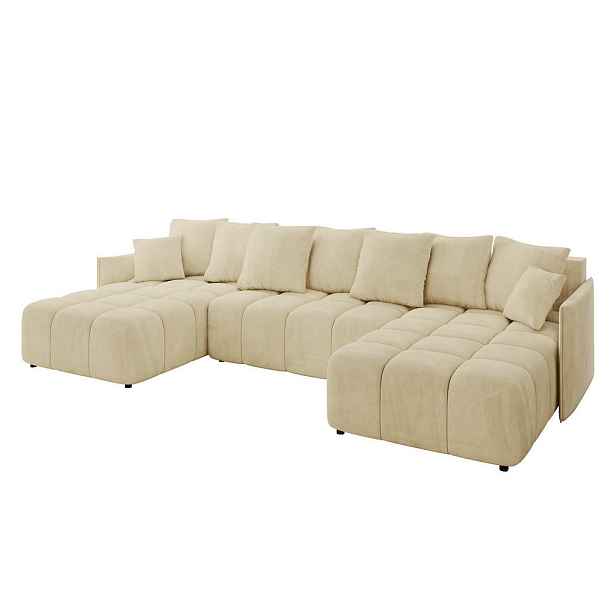ALTDECOR SEDACÍ SOUPRAVA ve tvaru U s funkcí spaní a úložným prostorem LONLI-U 350x190x68 Béžová Velur