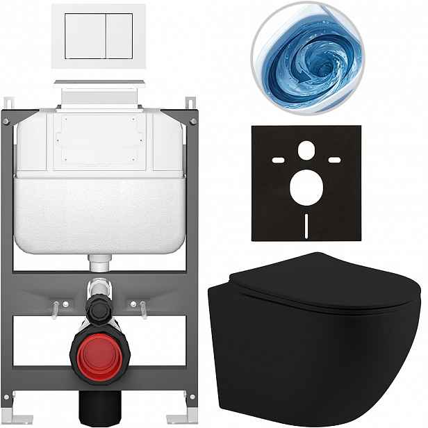 Kompletní WC set Basic/Cesso - černá matná - WC tlačítko Maxio/Bílá - ovládání shora - předstěnová instalace - 49x36 cm - 8050BD86210