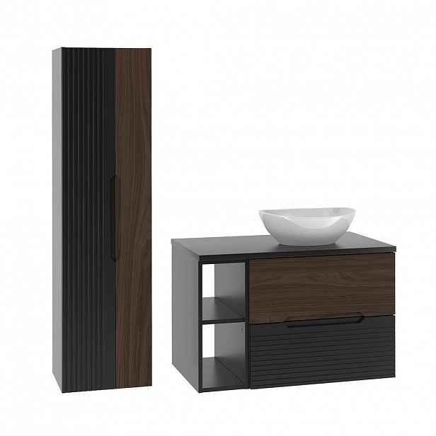 Petits-meubles KOUPELNOVÝ NÁBYTEK 80.6cm Sylla 2er-Set Černá a dřevěná