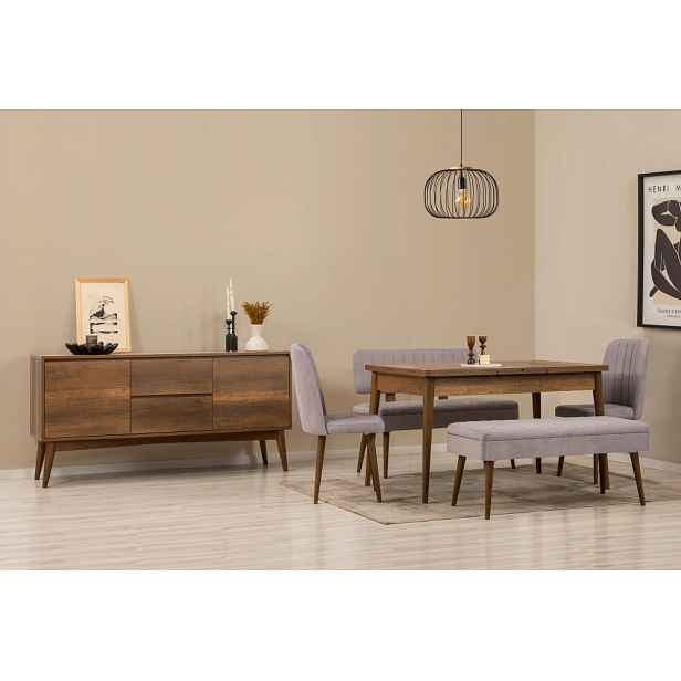 Set s rozkládacím stolem, židlemi a konzolou (6 kusů) Vina Bench 04 0701 - Walnut, Grey