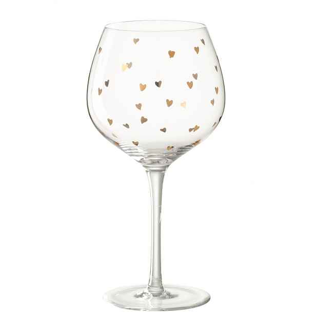 Sklenice na víno se zlatými srdíčky Hearts Gold – 10*10*21,5 cm / 600ml J-Line by Jolipa