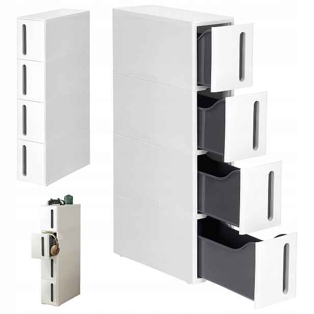 Skříňka Do Koupelny Bílá Stojící Sloupek Bílý 17X83X45 Mat 4 Zásuvky Loft