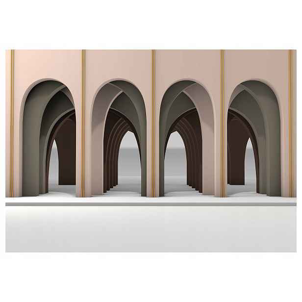 Tapeta Architektonický tunel Béžová Šedá Chodba Perspektiva 200x140 lepidlo